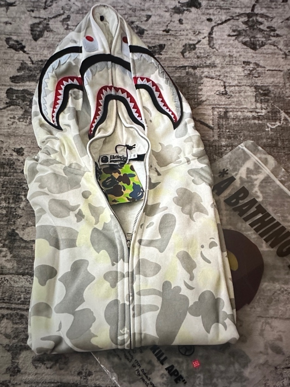 A Bathing Ape Shark Hoodie in White Camo
